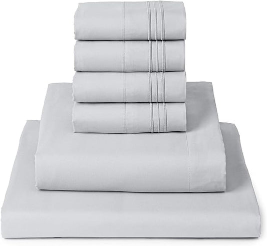 Mellanni King Sheet Set - 6-Piece Iconic Collection Bedding, (Including 4 Pillowcases), 16-Inch Deep Pocket, Easy Care, Extra Soft, Cooling Sheets, Brushed Microfiber - Light Gray