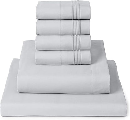 Mellanni Full Sheet Set - 6-Piece Iconic Collection Bedding, (Including 4 Pillowcases), 16-Inch Deep Pocket, Easy Care, Extra Soft, Cooling Sheets, Brushed Microfiber - Light Gray