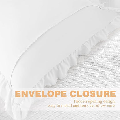 KKJIAF Ruffle Pillow Cases 26x26 Inches, White Square Ruffled Pillow Covers Set of 2, Microfiber Wrinkle Resistant Pillow Shams with Envelope Closure for Sofa Bed Living Room