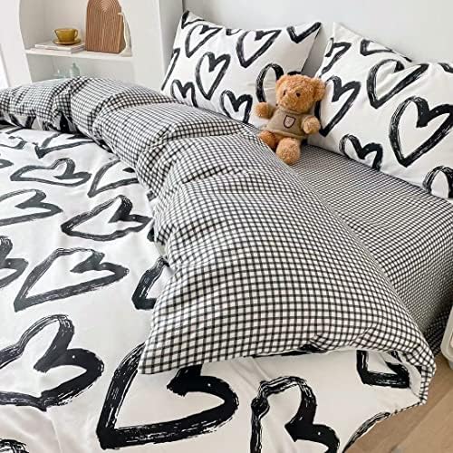 Wellboo Love Comforter Sets Cal King Black and White Heart Shaped Bedding