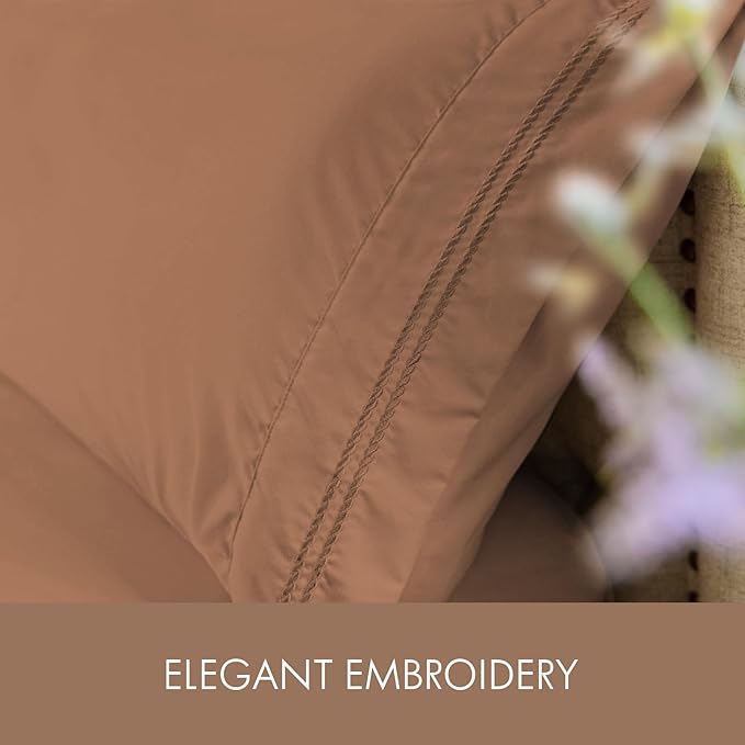 ClevaHome King Size Sheet Set - 6 Piece Soft Breathable Luxury Bed Sheet Set - Shrinkage & Fade Resistant Embroidered Bedding Sheet with 14-inch Deep Pocket, 2 Extra Pillowcases (King, Sandy Brown)