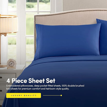 1500 Supreme Collection King Sheet Sets Royal Blue - Luxury Hotel Bed Sheets and Pillowcase Set for King Mattress - Extra Soft, Elastic Corner Straps, Deep Pocket Sheets, King Royal Blue