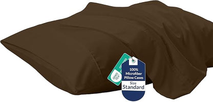 Royale Linens Standard Pillowcase Set of 2 - Bed Pillow Cover - 20x26 - Brown Pillowcases - 1800 Brushed Microfiber, Wrinkle & Fade Resistant - Soft & Cozy- Standard Size Pillow Case (Std, Chocolate)