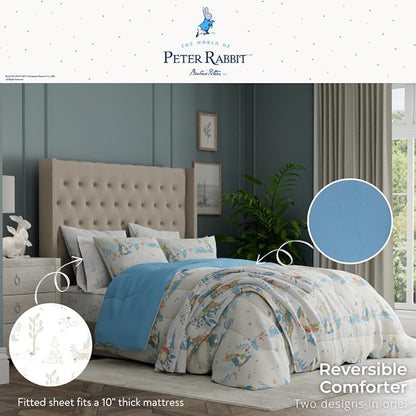 Peter Rabbit Easter Kids Bedding Super Soft & Cozy Reverisble Microfiber Comforter and Sheet Set with Sham, 7 Piece Queen Size, (Officially Licensed Product) by Franco