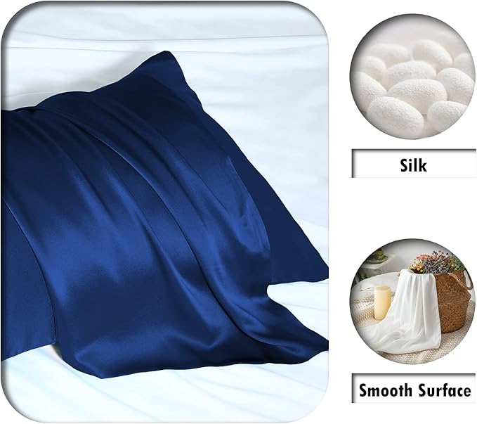 Silk Pillow Cases 2 Pack Soft Breathable and Sliky King Size Pillow Cases Set of 2,Natural Mulberry Silk Pillowcase Set of 2 for Hair and Skin with Hidden Zipper (Royal Blue,20"X 36",2pcs)