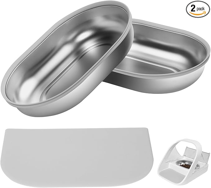 Stainless Steel Bowl for Automatic Microchip Cat Pet Feeder, Design for Keeping Food Fresh and Reducing Odor, 2 Pcs+1 Grey Mat