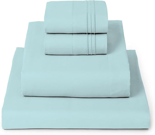 Mellanni Twin Sheet Set - 4-Piece Iconic Collection Bedding, (Including 2 Pillowcases), 16-Inch Deep Pocket, Easy Care, Extra Soft, Cooling Sheets, Brushed Microfiber - Aqua