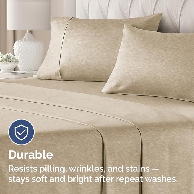 King Standard Pillow Cases Set of 2 - Ultra-Soft Hotel Quality Pillowcase Covers - Comfy, Cozy & Fade Free - Wrinkle Resistant - Machine Washable Pillow Protectors - 2 Piece Set - Heathered Beige