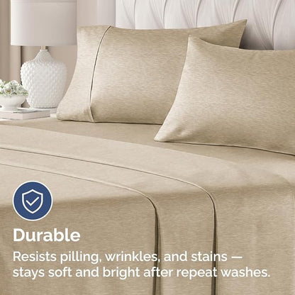 King Standard Pillow Cases Set of 2 - Ultra-Soft Hotel Quality Pillowcase Covers - Comfy, Cozy & Fade Free - Wrinkle Resistant - Machine Washable Pillow Protectors - 2 Piece Set - Heathered Beige