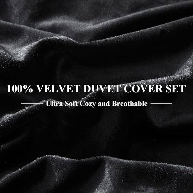 Ivellow Velvet Duvet Cover King Set Black Velvet Duvet Cover King Comforter Cover 3Pcs Ultra Soft Duvet Cover Breathable Solid Luxury Flannel Velour Duvet Cover Zipper Closure Corner Tie