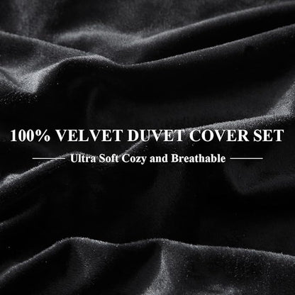 Ivellow Velvet Duvet Cover King Set Black Velvet Duvet Cover King Comforter Cover 3Pcs Ultra Soft Duvet Cover Breathable Solid Luxury Flannel Velour Duvet Cover Zipper Closure Corner Tie