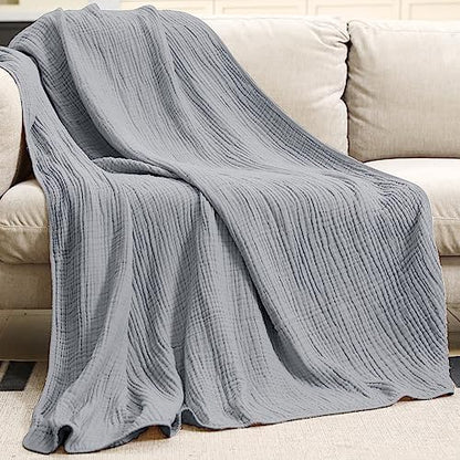 Yoofoss Muslin Blanket 100% Organic Cotton Large Twin Size 60" x 80" for Bed Couch Summer Gauze Blanket for Adults Lightweight and Breathable Grey