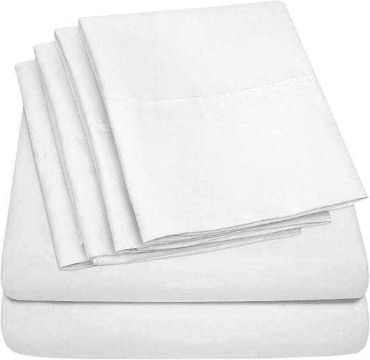 Queen Sheets White - 6 Piece 1500 Supreme Collection Fine Brushed Microfiber Deep Pocket Queen Sheet Set Bedding - 2 Extra Pillow Cases, Great Value, Queen, White