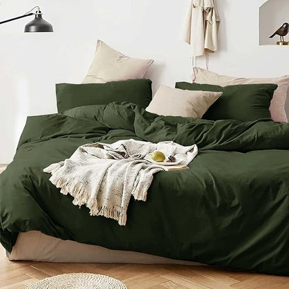 ETDIFFE Dark Green Queen Size Comforter, 3pc Soft Farmhouse Olive Bedding Set & Collection, Lightweight All Season Microfiber Down Alternative Bed Comforter with 2 Pillow Shams for Women Men