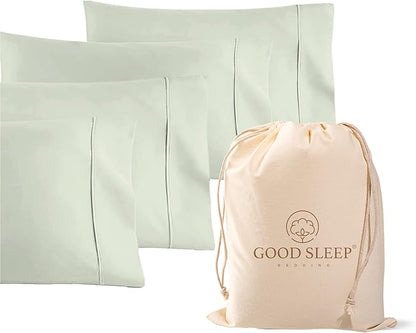 Set of 4 Pillow Cases King, 800 TC 100% Egyptian Cotton, Great for Hair & Skin Care, Silky Soft Sateen Weave Pillow Covers for Bed Pillow, Improves Sleep Quality, 4" Hem Pillowcases, Sage