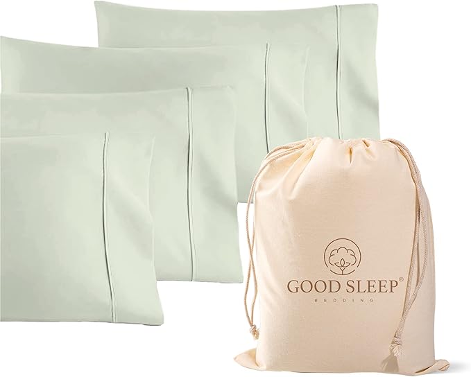 Set of 4 Pillow Cases Queen Standard, 800 TC 100% Egyptian Cotton, Great for Hair & Skin Care, Silky Soft Sateen Weave Pillow Covers for Bed Pillow, Improves Sleep Quality, 4" Hem Pillowcases, Sage