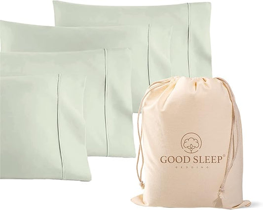 Set of 4 Pillow Cases Queen Standard, 800 TC 100% Egyptian Cotton, Great for Hair & Skin Care, Silky Soft Sateen Weave Pillow Covers for Bed Pillow, Improves Sleep Quality, 4" Hem Pillowcases, Sage