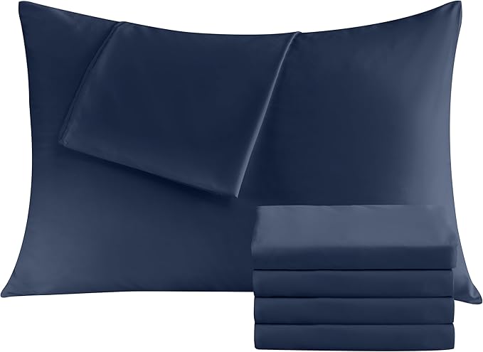 Pillowcases King 4 Pack, 20x36 Pillow Cases with Envelope Closure, Soft Plain Brushed Microfiber Covers Breathable Wrinkle-Resistant, Navy Blue
