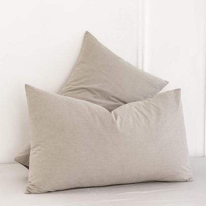 MooMee Bedding Pillowcases Pack of 4 100% Washed Cotton Linen Like Textured Breathable Durable Soft Comfy (Heathered Tannish Linen Grey, King)