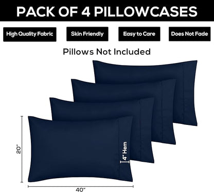 Utopia Bedding King Pillow Cases - 4 Pack - Envelope Closure - Soft Brushed Microfiber Fabric - Shrinkage and Fade Resistant Pillow Covers King Size 20 X 40 Inches (King, Navy)