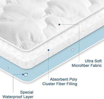 Twin Extra Long (XL) Mattress Pad Waterproof Protector, Twin XL Mattress Protector Cover for College Dorm, Breathable & Noiseless Twin XL Mattress Topper Fitted with Deep Pocket to 14" Depth