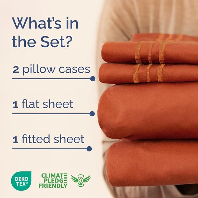 Full XL Bed Sheet - 4 Piece Full XL Bed Sheets Set - Soft, Breathable & Cooling - Hotel Luxury Bedding for Women, Men, Kids, Teens, Boys & Girls - Deep Pockets, Comfy, Fade & Wrinkle Free - Terracotta