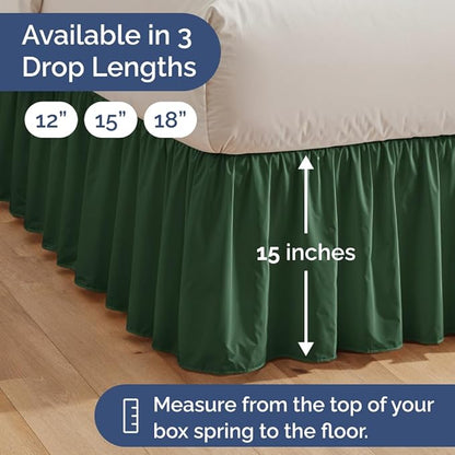 Bedskirt King Size Ruffle - 15 inch Drop Dust Ruffle Bed Skirt with Platform - Soft, Easy Fit, Premium Hotel Quality - Wrinkle, Fade & Shrink Resistant - For Women, Men, Kids and Teens - Emerald Green