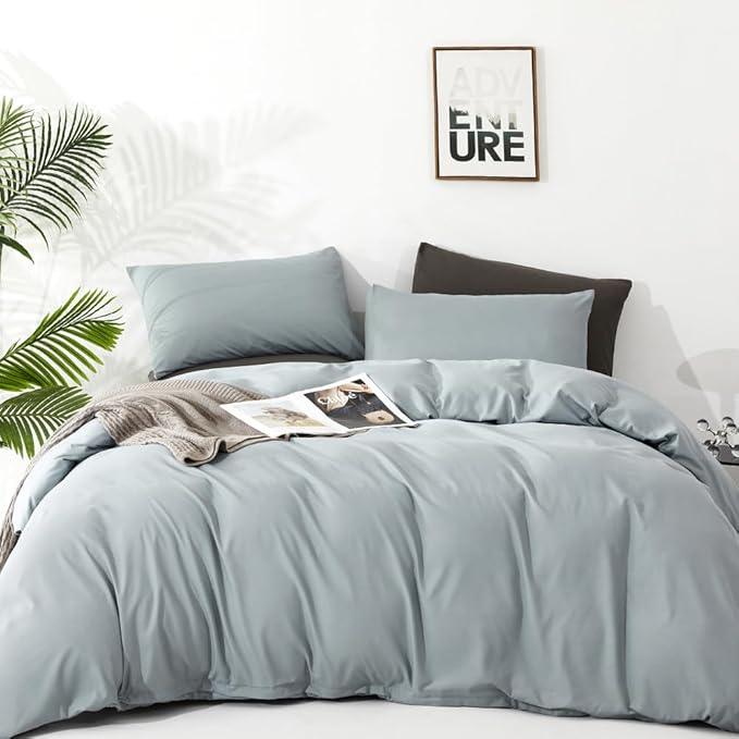 CLOTHKNOW Blue California King Comforter Set Light Blue Bedding Comforter Sets Solid Color Soft Comforter with 2 x Pillow Cases