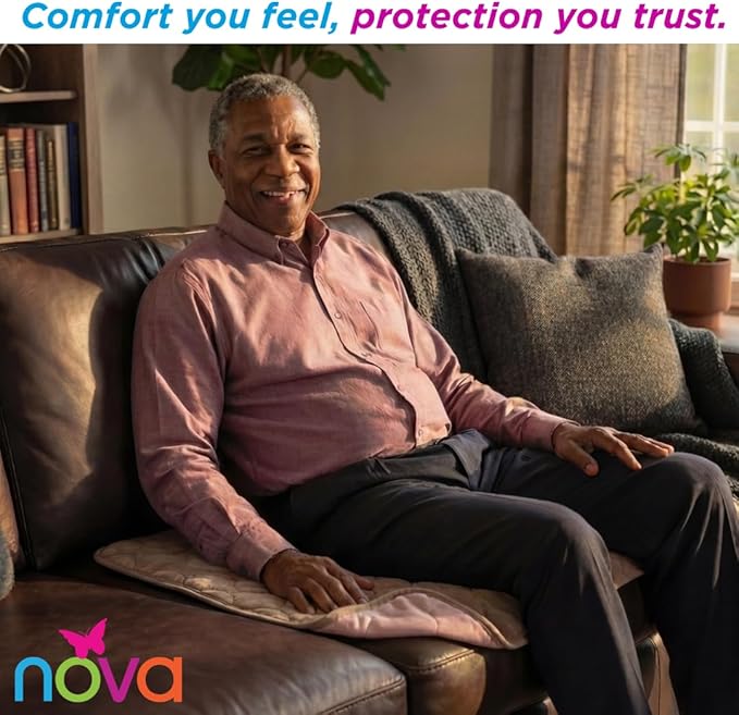 NOVA Waterproof Reusable Underpad for Chair, Seat, Furniture or Bed with Velour Soft Top Layer, Washable Incontinence Seat & Surface Overlay, Super Absorbent, 22” x 21” Size, Brown