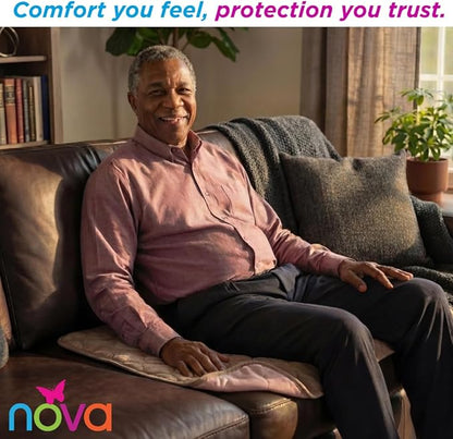 NOVA Waterproof Reusable Underpad for Chair, Seat, Furniture or Bed with Velour Soft Top Layer, Washable Incontinence Seat & Surface Overlay, Super Absorbent, 22” x 21” Size, Brown