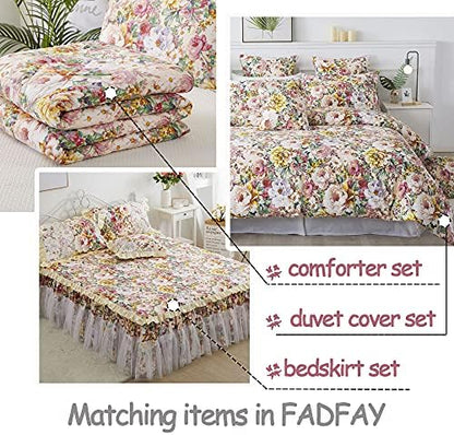 FADFAY Floral Sheets Set Queen 100% Cotton Shabby Garden Flower Pink and Orange Vintage Peony Bedding 600TC Elegant Cottagecore Bedding Super Soft Deep Pocket Bed Sheets Set, 4Pcs