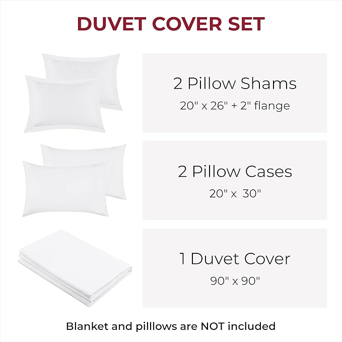 Mellanni Duvet Cover Set - 5 PC Iconic Collection Bedding Set - Hotel Luxury, Extra Soft & Cooling - Microfiber - Button Closure and Corner Ties (Queen, White)