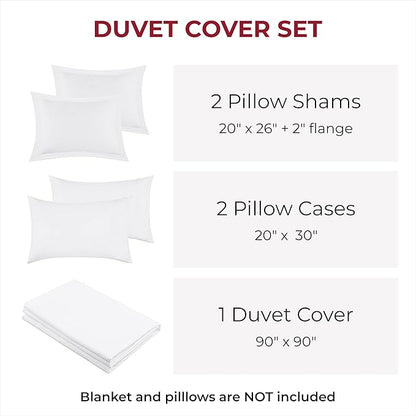 Mellanni Duvet Cover Set - 5 PC Iconic Collection Bedding Set - Hotel Luxury, Extra Soft & Cooling - Microfiber - Button Closure and Corner Ties (Queen, White)