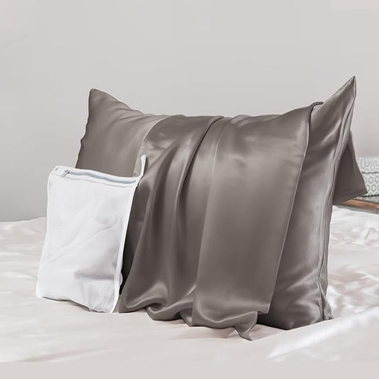 PROMEED Grey Silk Pillowcase Standard Size - Both Sides 23 Momme Grade 6A+Mulberry Silk Pillow Case Covers for Hair and Skin, Soft and Acne Free (Standard 20"x26", Grey)