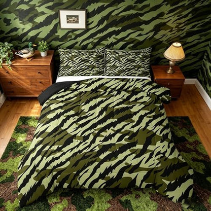 Feelyou Camouflage Comforter Set King Size Military Style Bedding Set for Kids Boys Girls Army Green Duvet Quilt Green Camo Bedroom Decor Microfiber 3 Pcs with 2 Pillow Cases