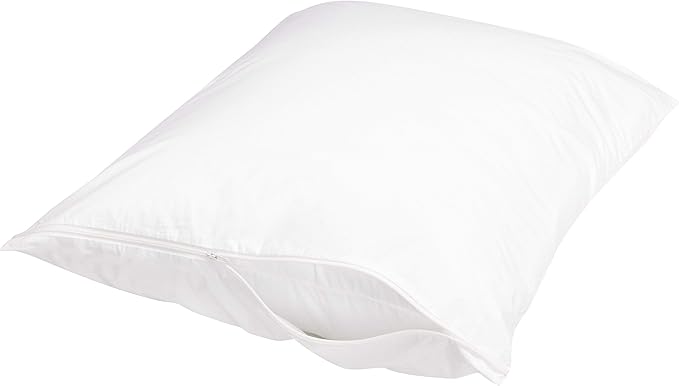 Amazon Basics Standard Breathable 100% Cotton Hypoallergenic Pillow Protector with Zipper, Machine Washable, White, 27 x 21 Inches, Pillows Not Included