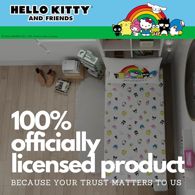 Collectibles Hello Kitty & Friends Bedding Super Soft Cotton 3 Piece Twin XL Sheet Set, College Dorm Essentials, (Officially Licensed Product) by Franco