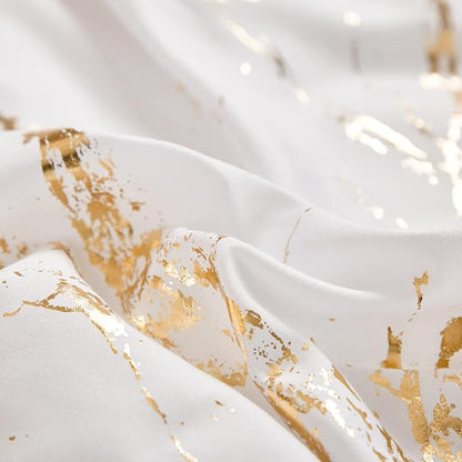 WONGS BEDDING White Gold Metallic Marble Comforter Set California King Foil Print Glitter Bedding Sets with 2 Pillowcases for All Seasons, Soft Microfiber Filling Bedding Duvet Set 104"x96"