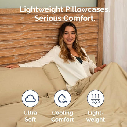 Body Pillowcases Set of 2-20x54 Long Body Pillow Case - Soft Body Pillow Cover for Sleeping & Side Sleepers - Comfy, Wrinkle & Fade Free - Machine Washable w/Envelope Enclosure Heathered Tan