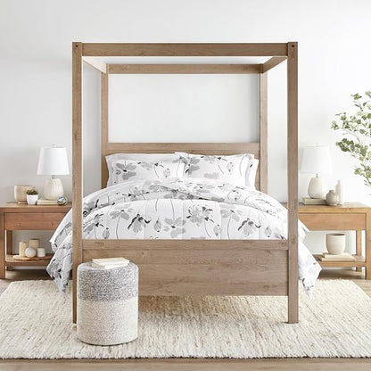 LINENS & HUTCH Comforter Set Patterned Microfiber All Season Down-Alternative Ultra Soft Bedding in Magnolia - Twin/TwinXL Magnolia Light Gray