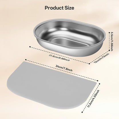 Stainless Steel Bowl for Automatic Microchip Cat Pet Feeder, Design for Keeping Food Fresh and Reducing Odor, 2 Pcs+1 Grey Mat