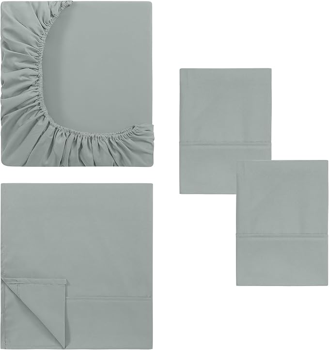 Modern Threads Soft Microfiber Solid Sheets - Luxurious Microfiber Bed Sheets - Includes Flat Sheet, Fitted Sheet with Deep Pockets, & Pillowcases Smoke Queen