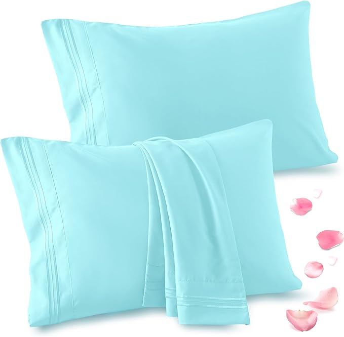 Vonty 2 Pack Standard Pillow Cases - 20x26 Inch, 1800 Thread Count Microfiber Pillowcases Standard Size Aqua Blue Pillow Cases Luxury & Soft Embroidered Bed Pillow Covers with Envelope Closure