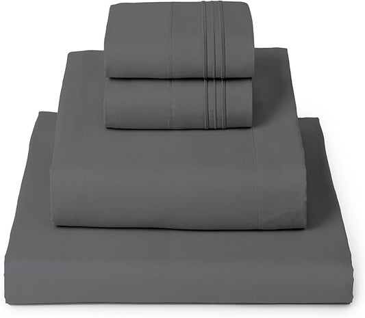 Mellanni Twin Sheet Set - 4-Piece Iconic Collection Bedding, (Including 2 Pillowcases), 16-Inch Deep Pocket, Easy Care, Extra Soft, Cooling Sheets, Brushed Microfiber - Gray