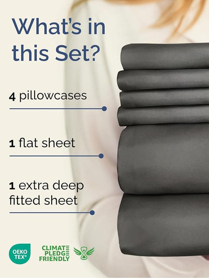 Extra Deep King Sheet Set - 6 Piece Breathable and Cooling Sheets - Hotel Luxury Bedding for Women, Men, Kids & Teens - Easy & Secure Fit - Soft, Wrinkle Free and Comfy - Extra Deep Pockets - Charcoal