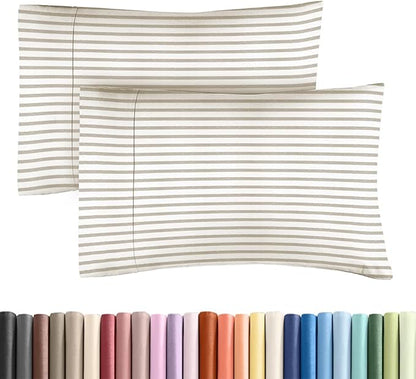 Standard Pillow Cases Set of 2 - Ultra-Soft Hotel Quality Pillowcase Covers - Comfy & Wrinkle Free - Stain and Fade Resistant - Machine Washable Pillow Protectors - 2 Piece Set - Beige Stripes 2