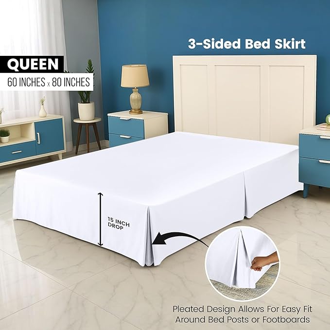Utopia Bedding Queen Bed Skirt - 20 Pack - Soft Quadruple Pleated Ruffle - Easy Fit with 16 Inch Tailored Drop - Hotel & B&B Quality, Shrinkage and Fade Resistant (Queen, White)