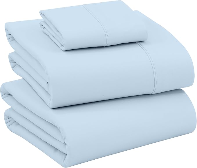 RUVANTI 100% Cotton Sheets – Twin XL Size Percale Bedding, Cooling & Breathable, Durable with a Crisp, Soft & Comfortable Feel, 16" Deep Pocket, 3-Piece Set, Baby Blue