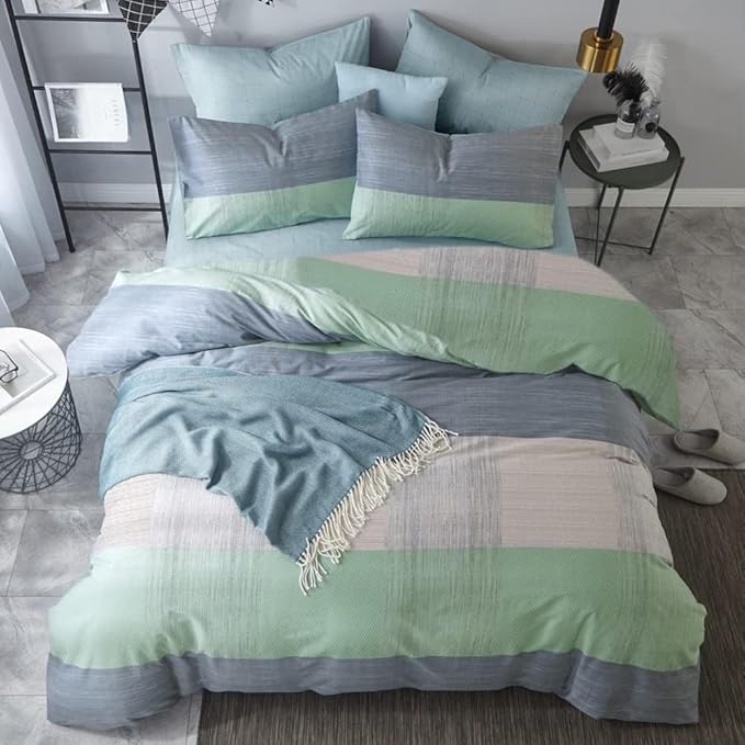 VM VOUGEMARKET Geometric Comforter Set Twin Blue Mint Green Patchwork Bedding Comforter with 2 Pillowcases Modern Style Lightweight Soft Twin Comforter Set
