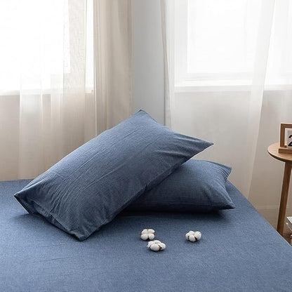 FACE TWO FACE Bedding Duvet Cover Set100% Washed Cotton Duvet Cover Linen Like Textured Breathable Durable Soft Comfy (King, Navy Blue)